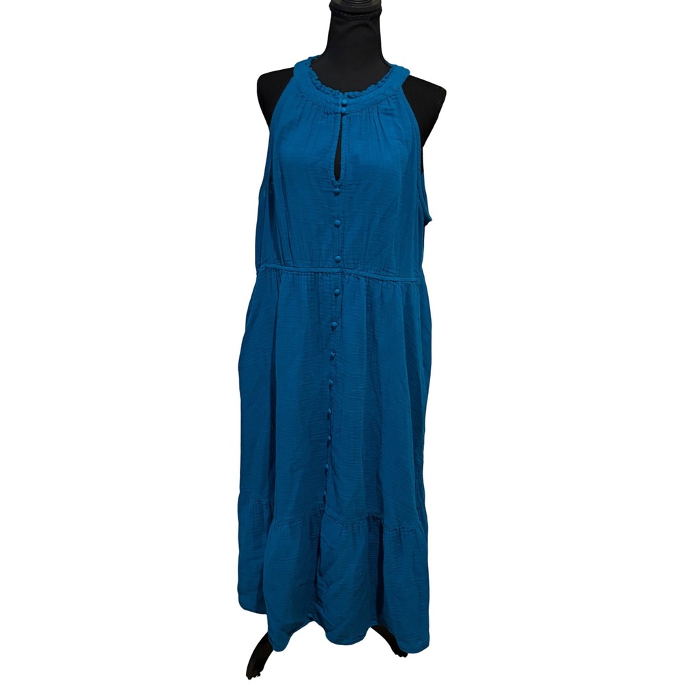 Time and Tru Teal Blue Cotton Gauze Sleeveless Tiered Midi Dress XXL  boho cozy